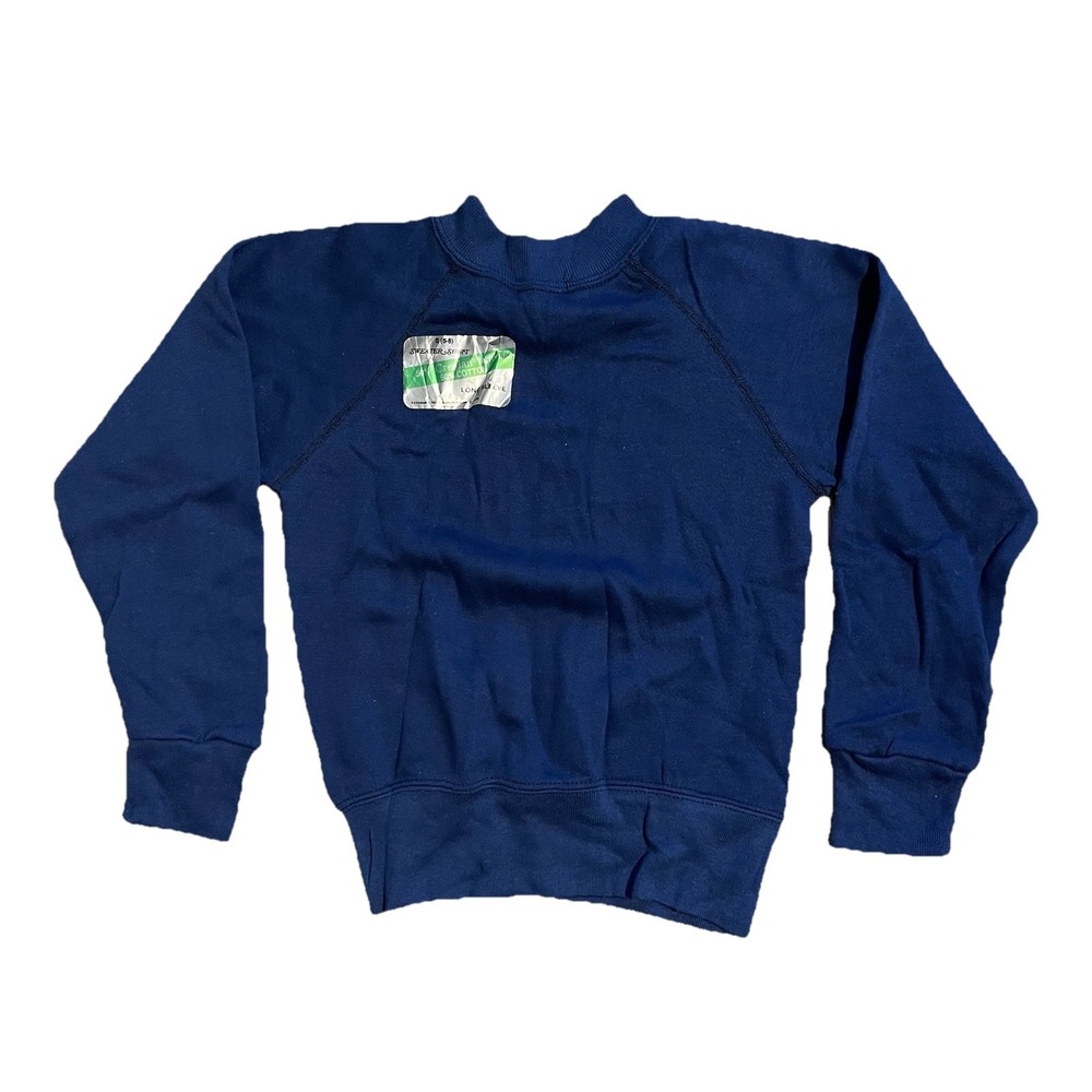 NOS Vintage 70s 80s Sportswear Navy‎ Pullover Crewneck Sweatshirt Youth Size S